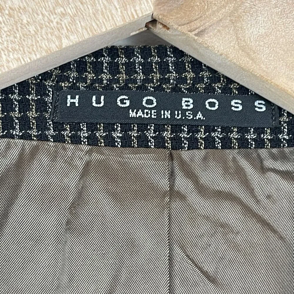 Hugo Boss Blazer Jacket Men 44L‎ Black Brown Schurwolle Virgin Wool Blend Career